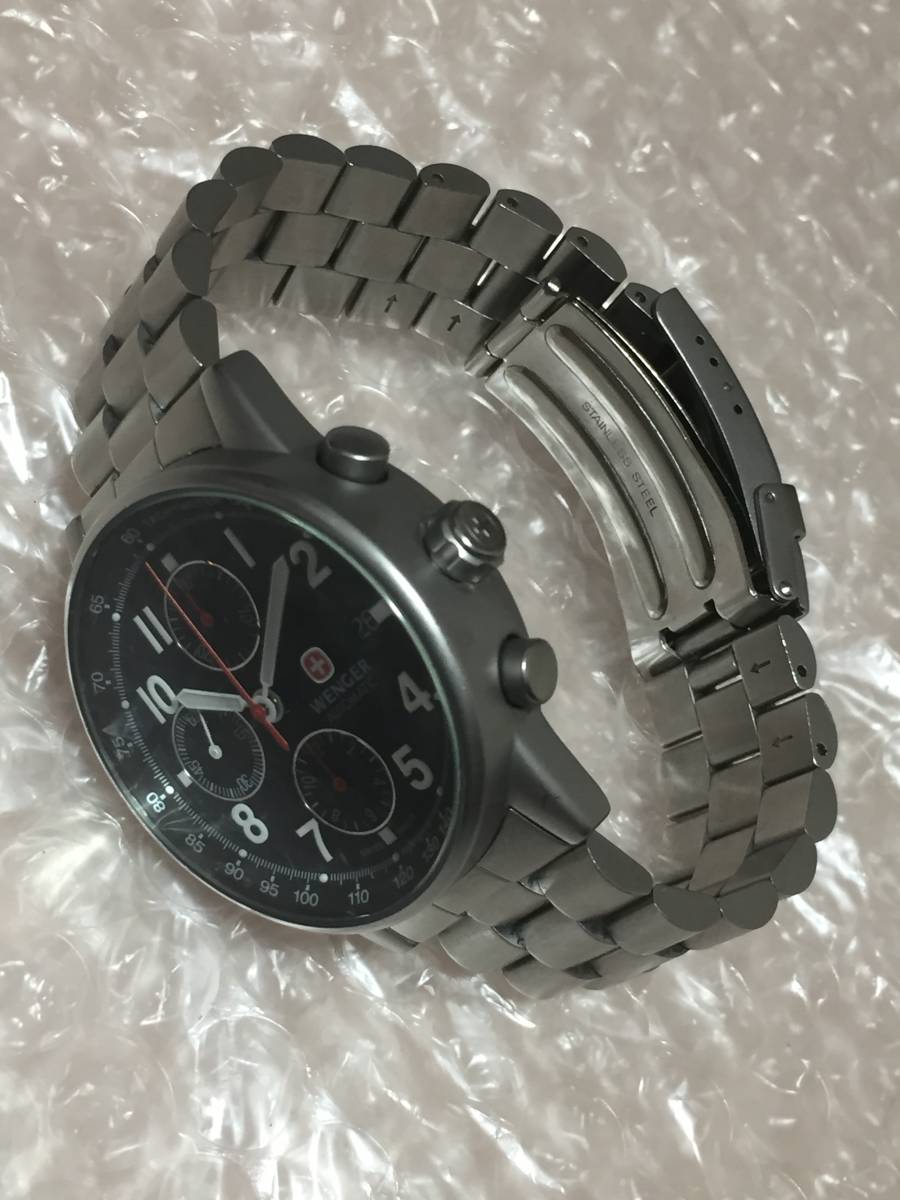 ウェンガー クロノグラフ ブラック 自動巻き バルジュー7750 USED品
