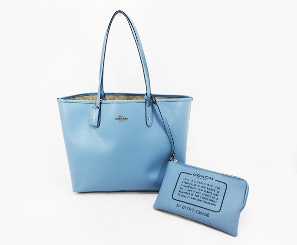 ◇【コーチ】リバーシブルトート ライトブルー/シグネチャー COACH 