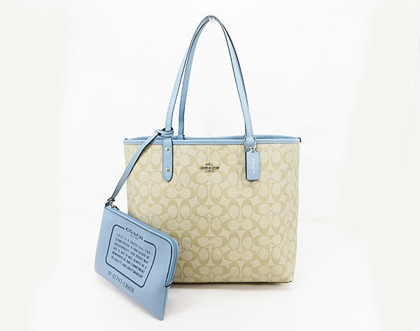 ◇【コーチ】リバーシブルトート ライトブルー/シグネチャー COACH 