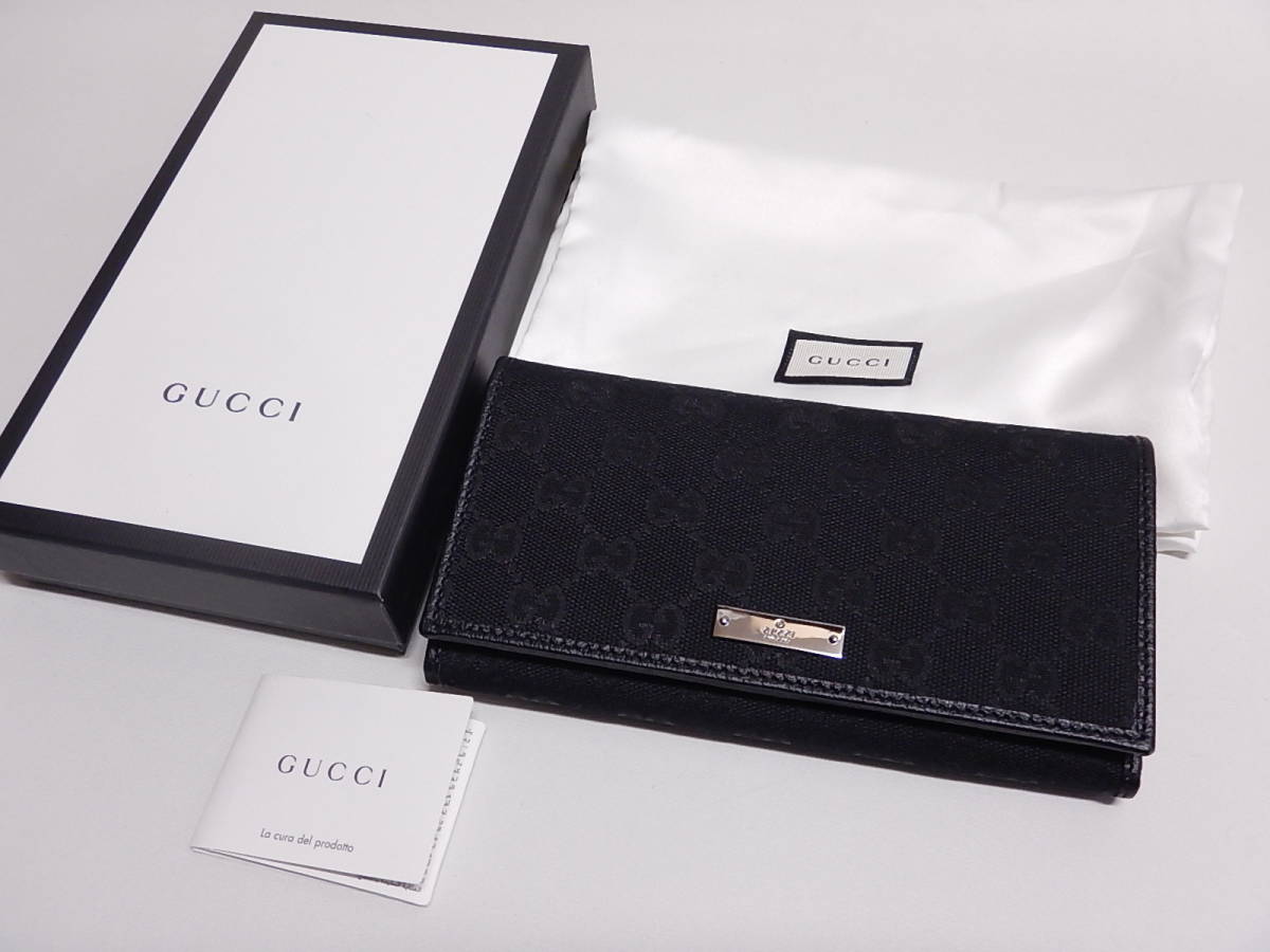 GUCCI 折り財布 ブラック 本革 レザー GGキャンバス 美品グッチ GUCCI