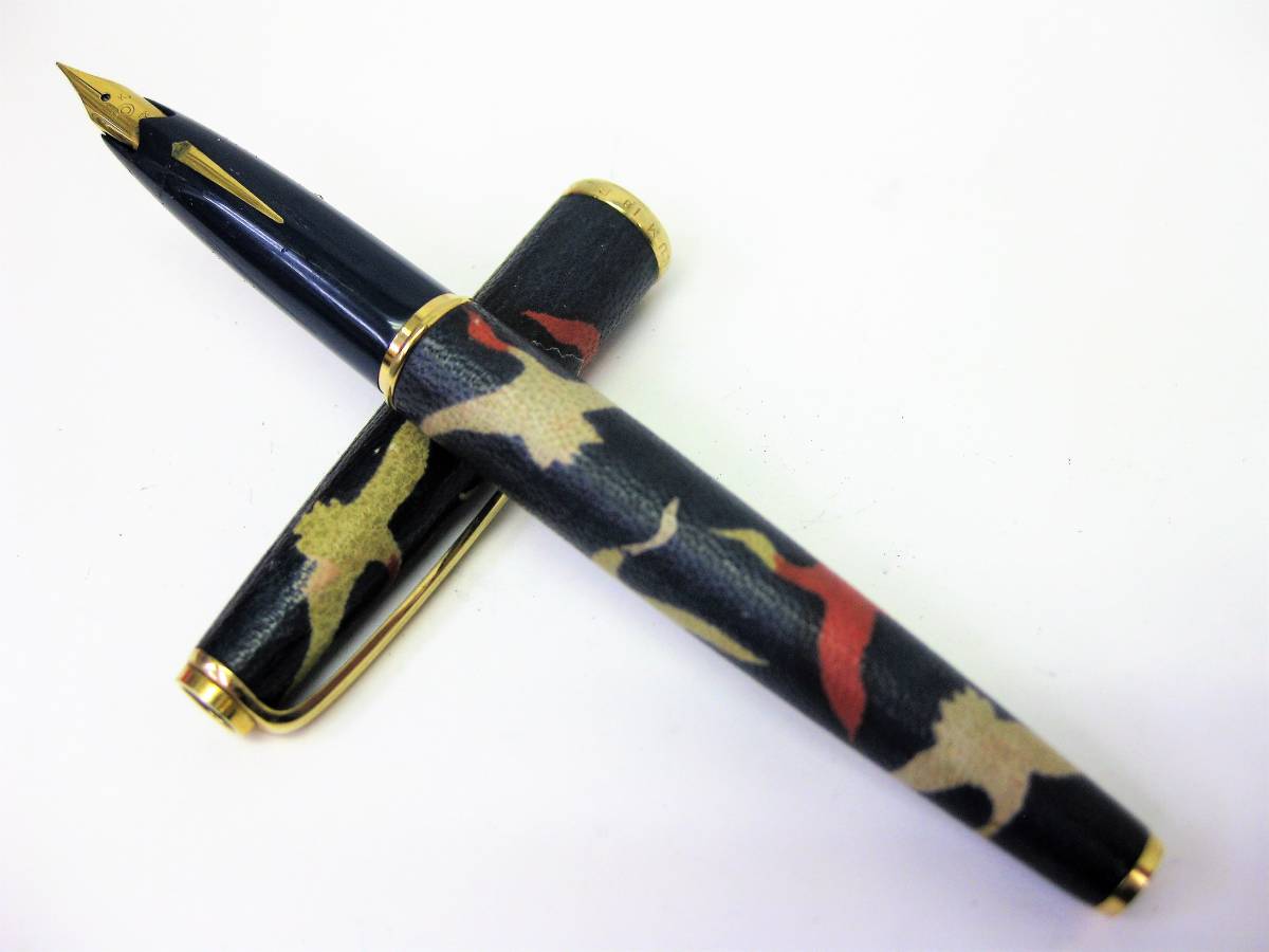 PLATINUM/プラチナ 鶴絵、鶴図柄 革巻? ♯18 ペン先18K/細字 万年筆