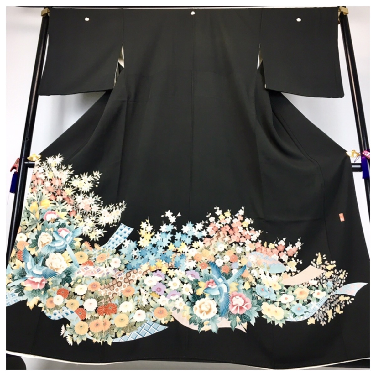 きもの金の蔵屋】 結婚式に 美品 正絹 黒留袖 袋帯セット 五つ紋 比翼 