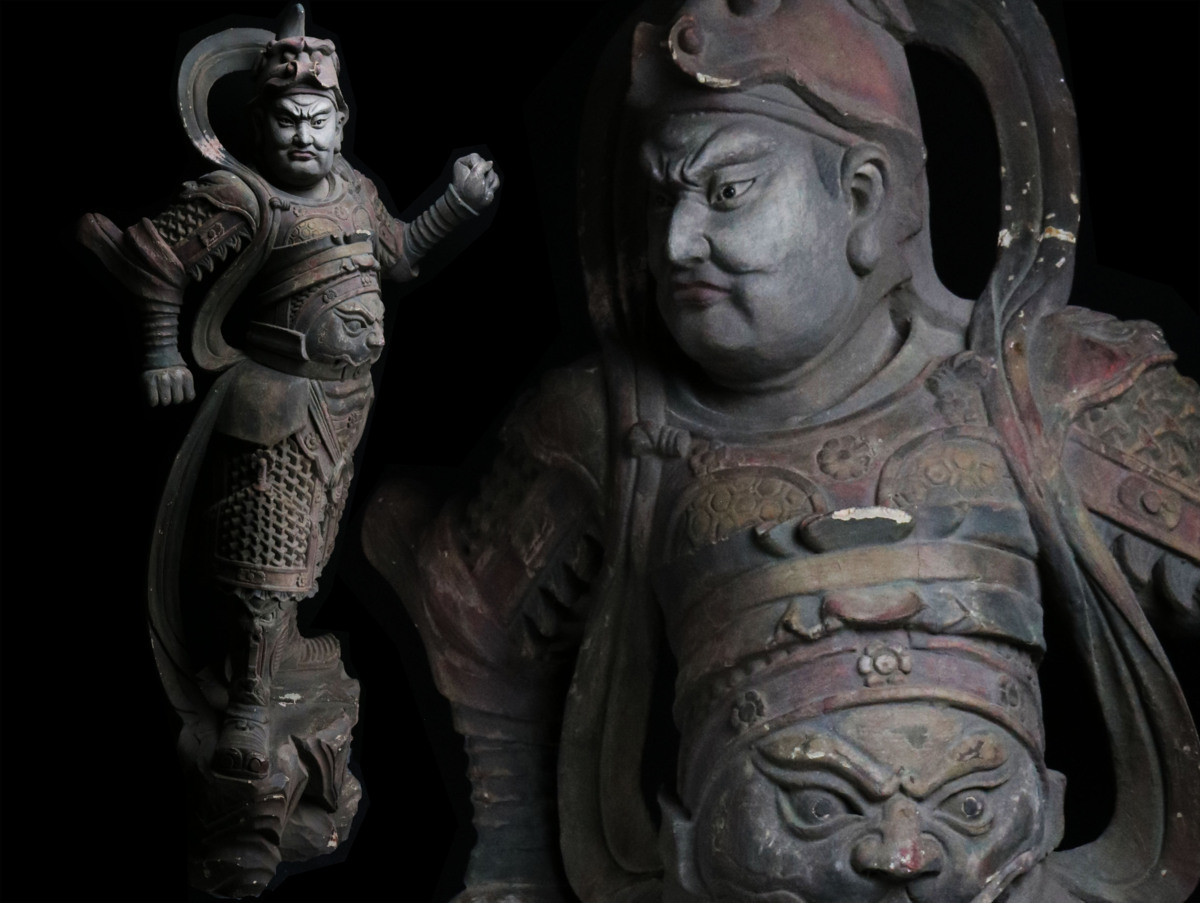 昊】仏教美術 廃寺引上品 時代古玩 特大173cm 超細密最高峰木彫 玉眼