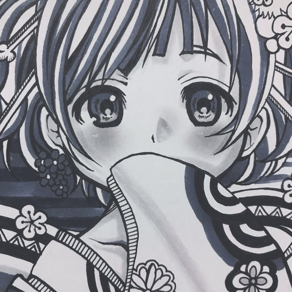 同人手描きイラスト オリジナル 創作 和服 着物女の子 モノクロミニ色紙 手描きイラスト 売買されたオークション情報 Yahooの商品情報をアーカイブ公開 オークファン Aucfan Com