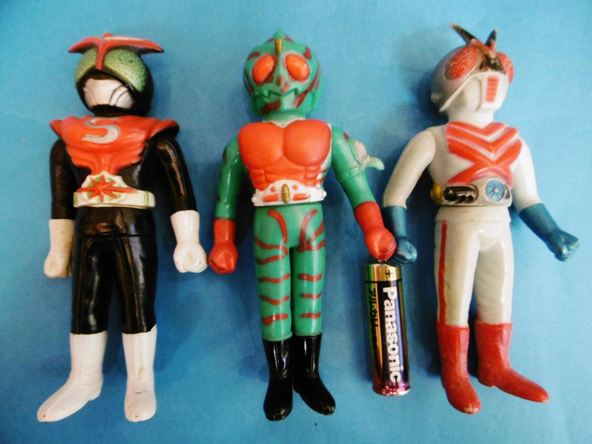 ヘッダー付‼️ 仮面ライダー ミニソフビ 7人ライダー 未開封 アマゾンライダー 当時物☆アマゾン*X*ストロンガー*仮面ライダーシリーズ/ミニソフビ3点