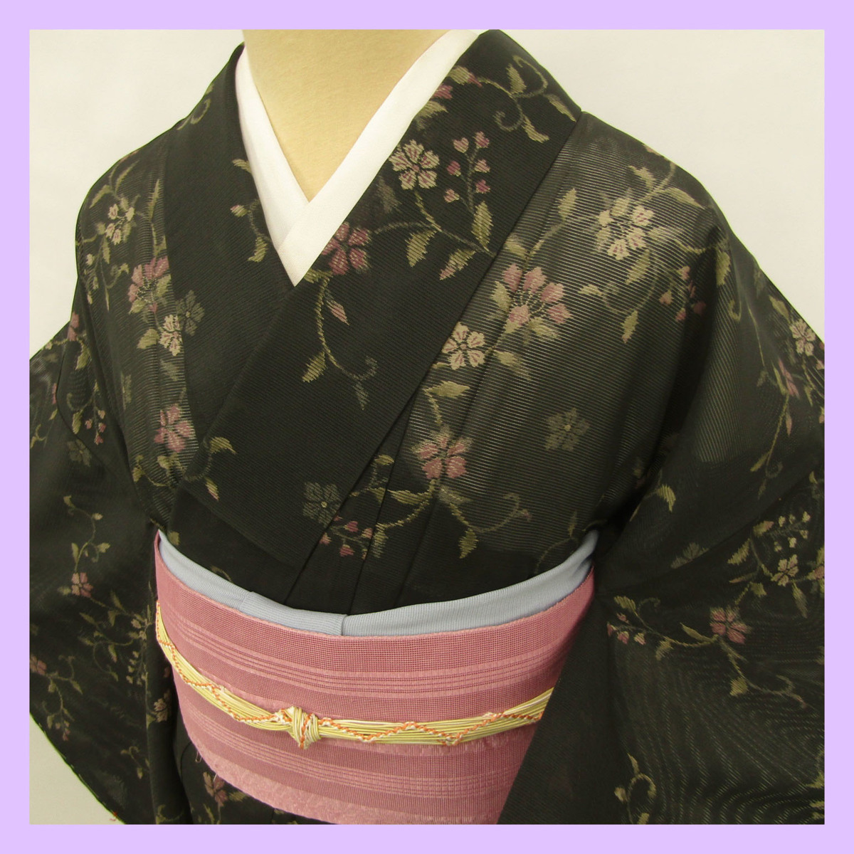 大得価，100%新品 衣紋屋 0297 夏着物 絽 小紋 黒地 モダン花文様 化繊 Lサイズ 身丈167/裄68cm(仕立て上がり)｜売買されたオークション情報、yahooの商品情報をアーカイブ公開 - オークファン 仕立て上がり