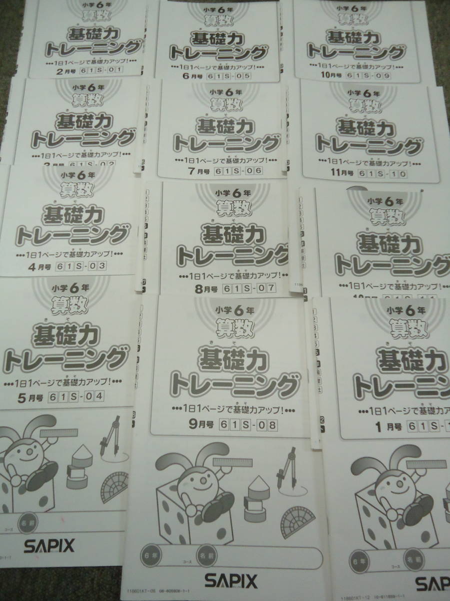 サピックス SAPIX　6年生 2018年 2018年 6年/小6 算数 サピックス基礎力トレーニング 12か月分 書き込み