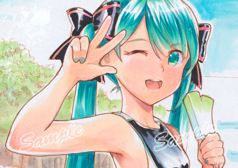 ☆同人手描きイラスト 色紙 原画 ボーカロイド 初音ミク「Miku's