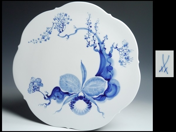 879 Meissen マイセン ブルーオーキッド プレート プラーク 飾皿 大皿