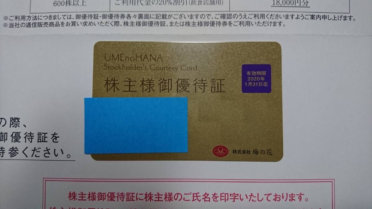 ★★★株主優待券★★★　梅の花　株主様御優待証（何度でも20％OFF）　最新版　女性名義　返却不要【普通郵便は送料無料】