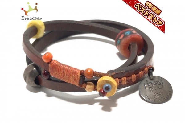 Henry Cuir レザー×ブロンズビーズ ブレスレット　イタリア製 アンリークイール HENRY CUIR ブレスレット レザー×プラスチック×金属