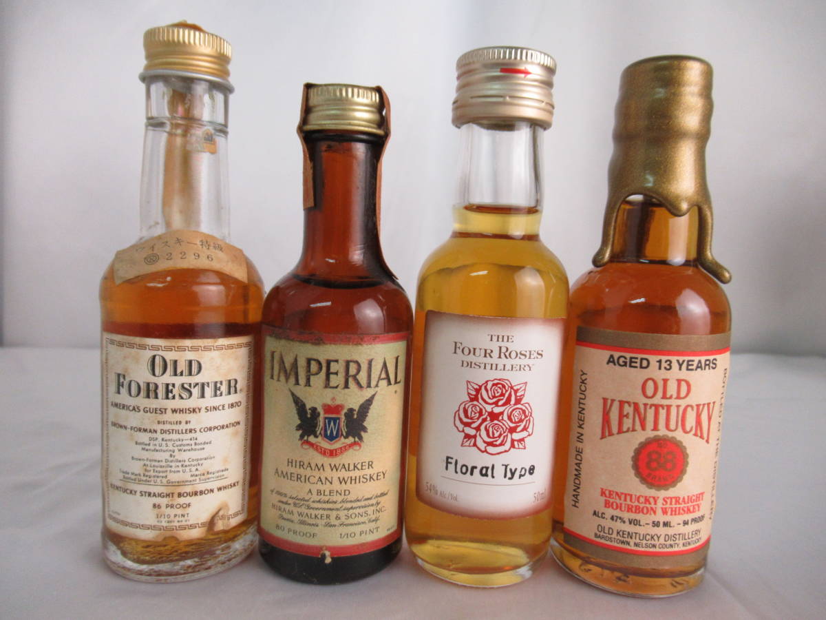 ミニボトル ワイルドターキー 1円～ 古酒未開栓バーボン 4本セット 