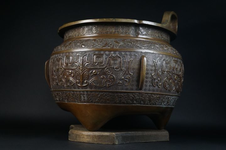 蝋型鋳銅 米田秀保 造 香炉 高岡銅器 0 立龍提手 金工師 瓔珞雲図 銅製
