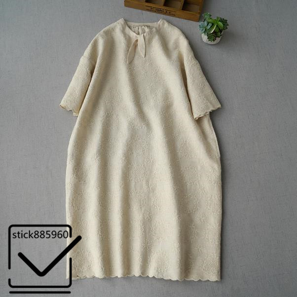 新作登場，定番人気 S＇花団 細工品 刺繍 100%リネン 半袖 ワンピース 高級感満載 ゆったり ロングスカート ひざ丈スカートS10(Mサイズ)｜売買されたオークション情報、yahooの商品情報をアーカイブ公開 - オークフ Mサイズ