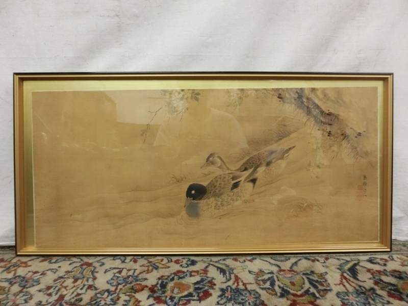 落款印譜照合 山元春挙 箱付き 肉筆 絹本彩色画 花鳥図捲り 公式
