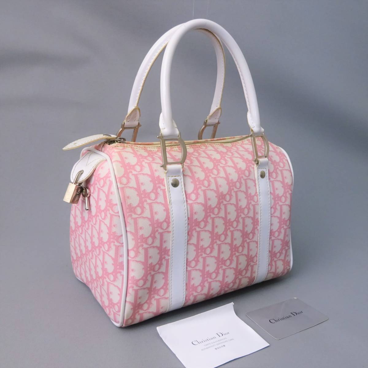 【美品】Christian Diorトロッター ミニボストン ピンク レザー ディオール Dior トロッター ボストンバッグ Christian ミニ ピンク