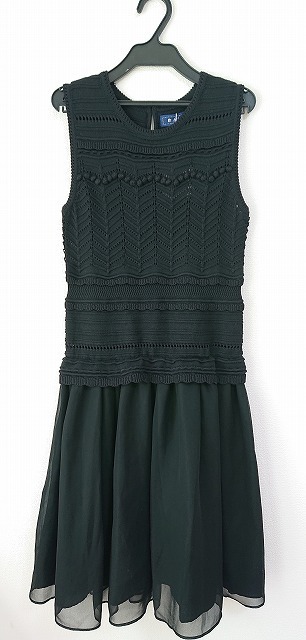 【在庫処分セール】 タグ付き・新品☆M‘SGRACY　エムズグレイシー　異素材ノースリーブワンピース　ブラック　38　〇A206
