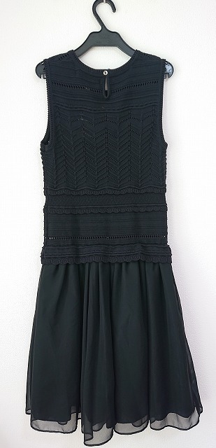 【在庫処分セール】 タグ付き・新品☆M‘SGRACY　エムズグレイシー　異素材ノースリーブワンピース　ブラック　38　〇A206