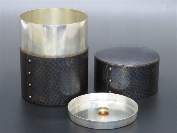 ◇◇玉川堂 鎚目 鋲打 茶筒 銅製 鎚起銅器 煎茶道具 共