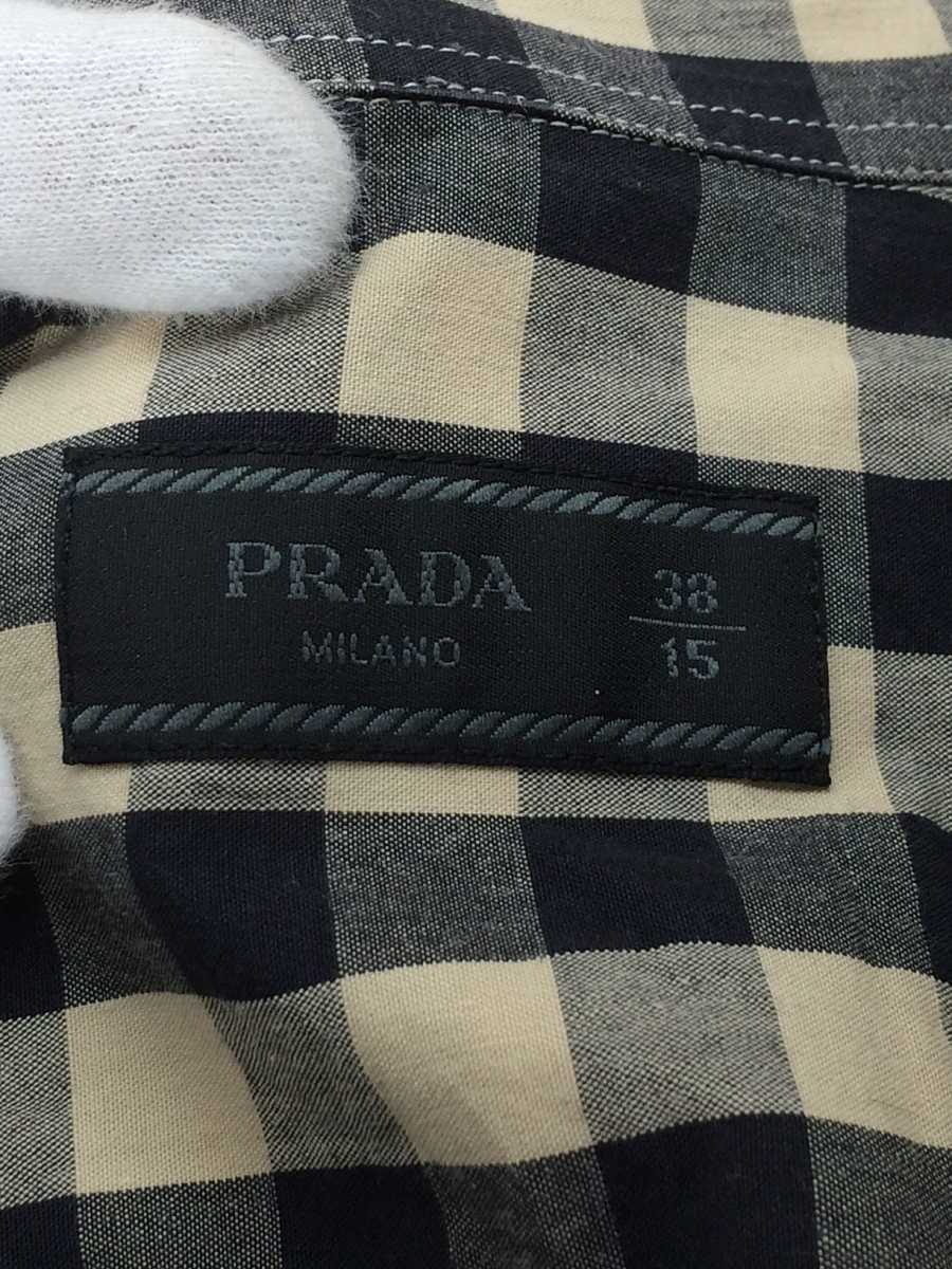 PRADA◇ボタンダウンブロックチェックシャツ/長袖シャツ/15/コットン