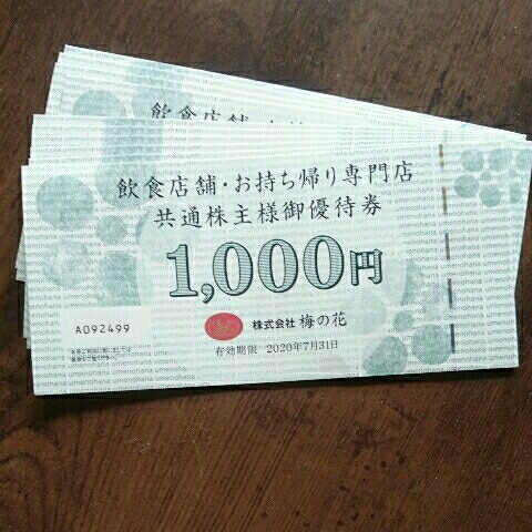 梅の花飲食店舗 お持ち帰り専門店 共通株主ご優待券10000円 C