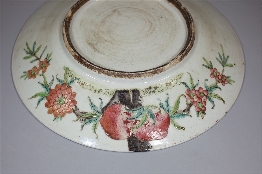 清時代 粉彩桃文盤 中国美術 骨董品保証