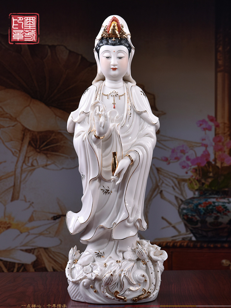 仏像屋内白、白磁観音菩薩彫刻、手作りセラミック仏像 陶器の通販