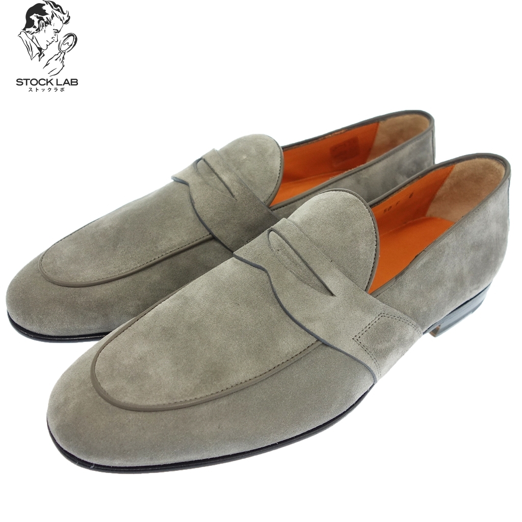 新品同様◆Santoni サントーニ 16033 スエード レザーコインローファー 6 グレー メンズ