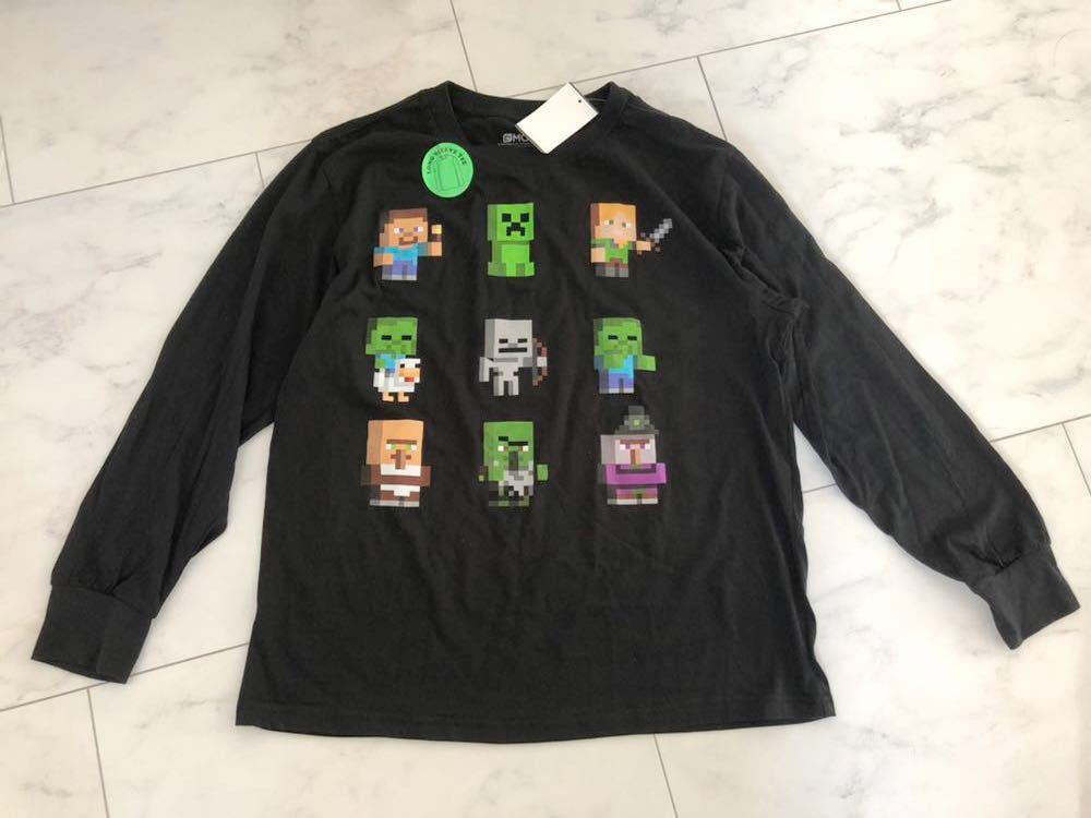 新品 Minecraft マインクラフト クリーパー 長袖 Tシャツ 黒 ブラック 