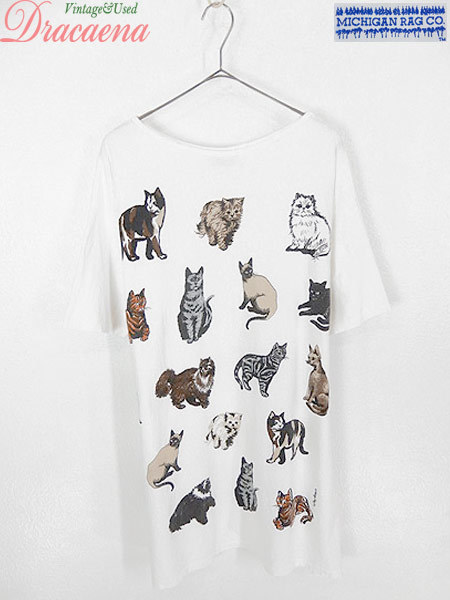 Michigan rag ミシガンラグ　猫柄　キャット 古着 レディース Tシャツ USA製 MICHIGAN RAG ミシガンラグ 猫ちゃん