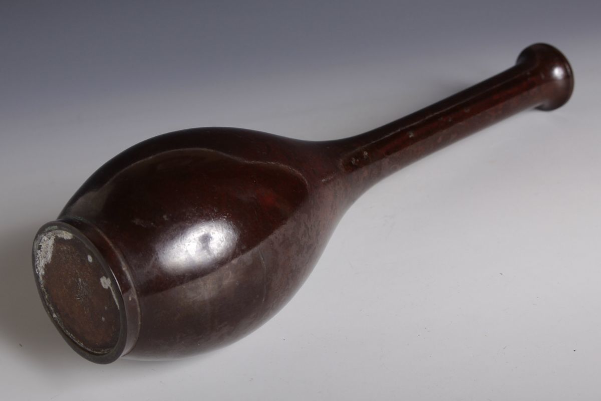 中島保美 花瓶 共箱 : (造) 鋳銅鶴首 重:658g 銅製 銅器 - 取扱商品