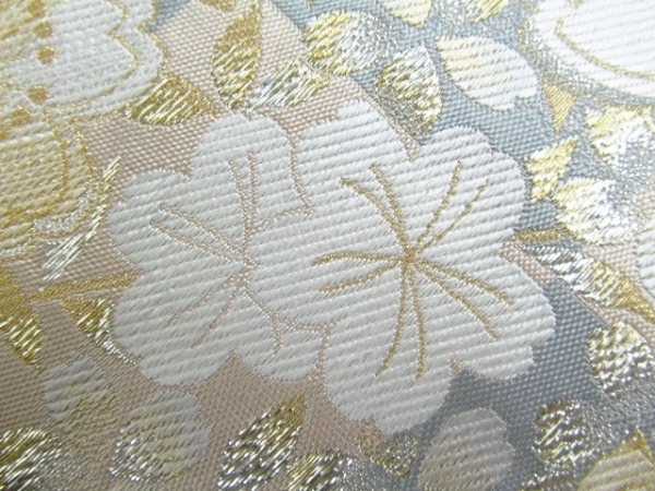 お買い得，爆買い ☆着物10☆ 1円 逸品!! 絹 袋帯 八重桜 横段