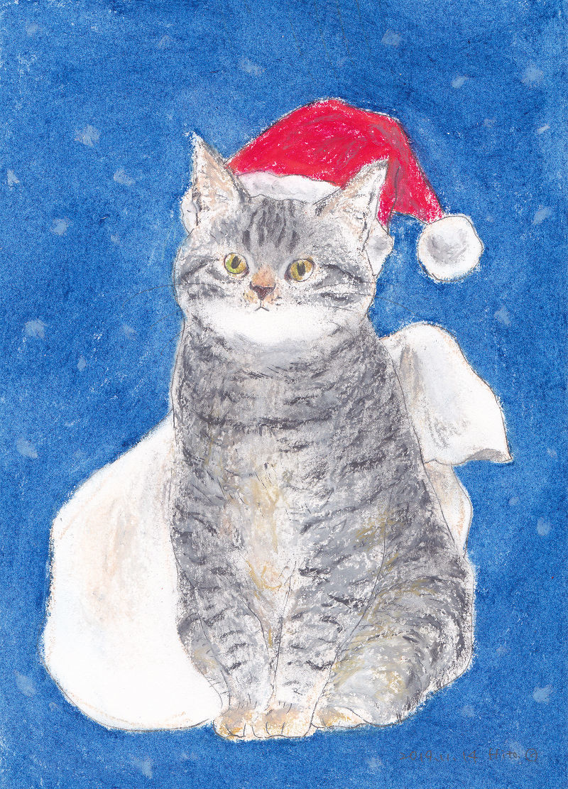 直筆 手描き オリジナル猫イラスト キジトラサンタ 猫イラスト 猫の絵画 猫の絵 クレヨン画 キジトラ猫 自作 原画 クリスマス パステル画 クレヨン画 売買されたオークション情報 Yahooの商品情報をアーカイブ公開 オークファン Aucfan Com