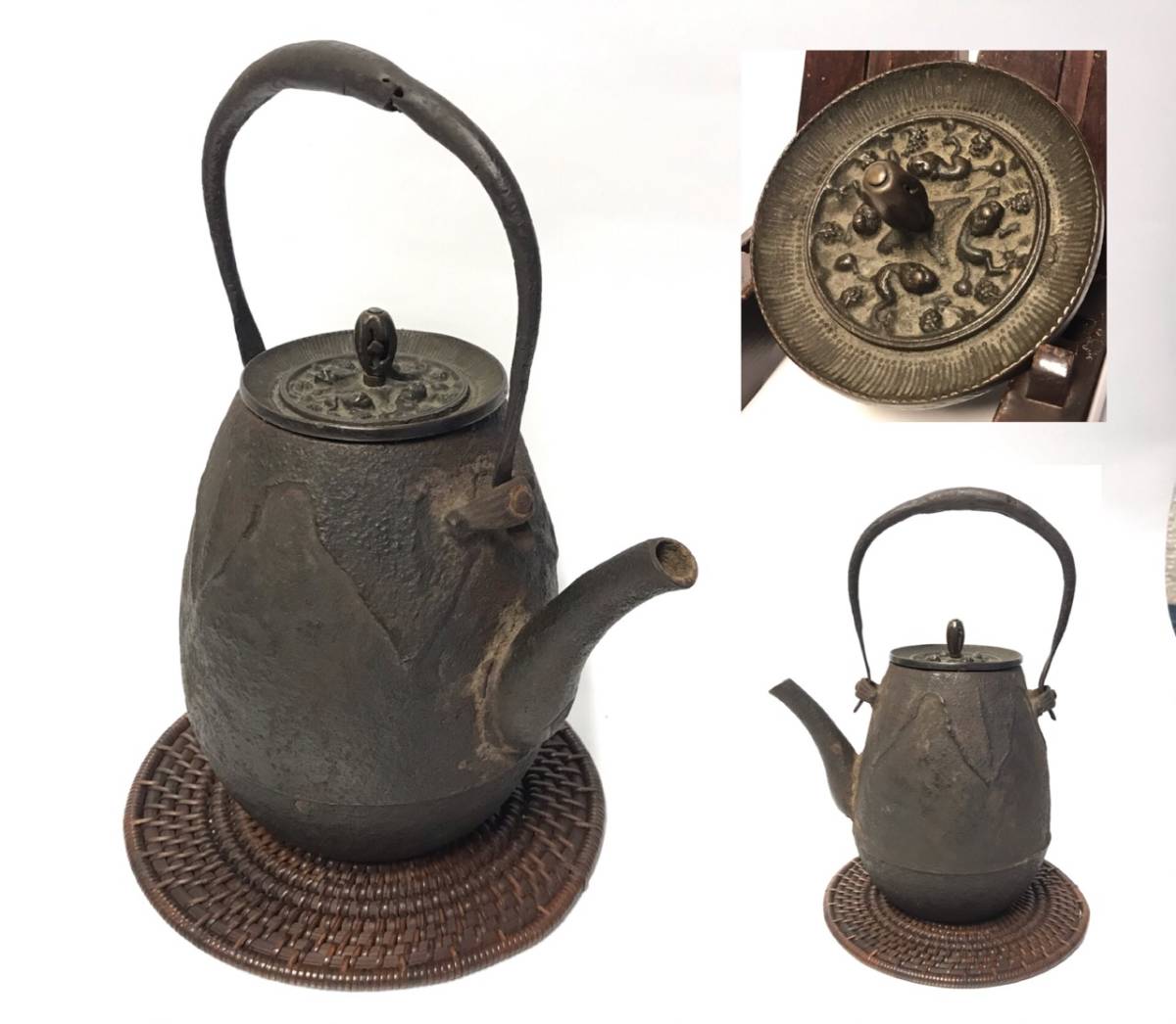  時代 小ぶり 古鏡蓋 茄子形 鉄瓶 寒雉 忠三郎手(鉄瓶)｜売買されたオークション情報、yahooの商品情報をアーカイブ公開 - オークファン 鉄瓶