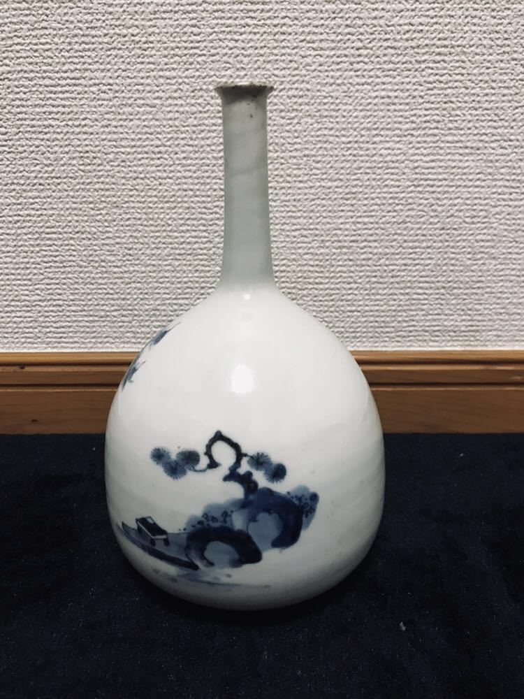 古伊万里 江戸初期 徳利 酒器 色絵 藍九谷 染付 骨董品 古玩 高さ21cm