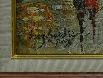 模写】佐伯祐三 油彩 街灯 佐伯米子鑑定シール 画面サイン 裏サイン F6