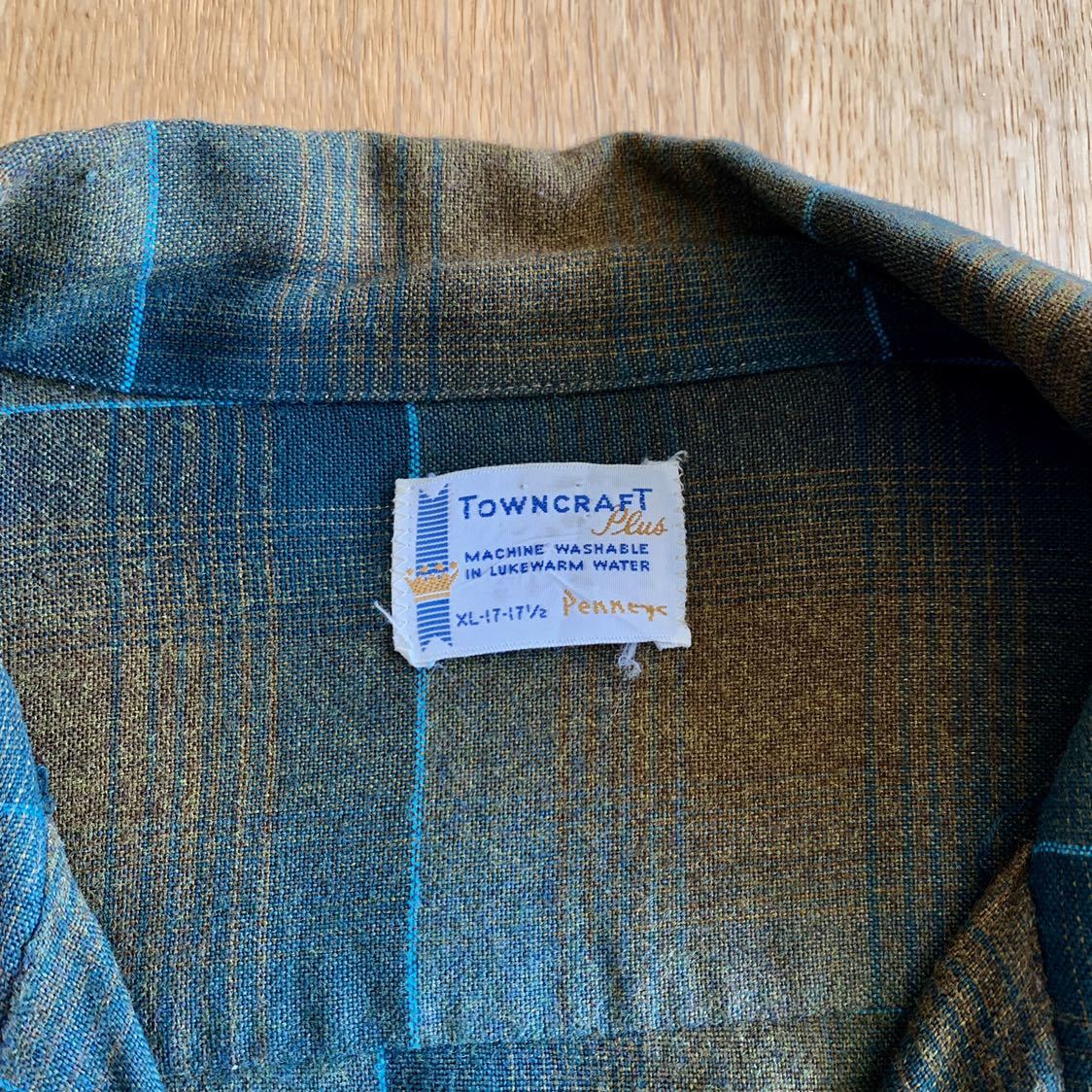 60's TOWNCRAFT オンブレ シャドー グラデーションチェック レーヨン シャツ XLサイズ ヴィンテージ vintage 古着 タウンクラフト