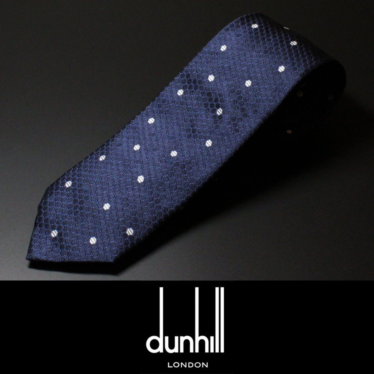 8439◆DUNHILLダンヒル◆ネクタイ◆JFAサッカー日本代表2018サムライブルー勝負服◆定価22,000円◆ネイビードット◆イタリア製◆新品