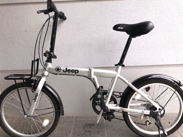 ■J298■ Jeep ジープ 折り畳み自転車 20インチ 6速 銀/シルバー コンパクト フォールディングバイク 中古 自転車 #おしゃれ自転車