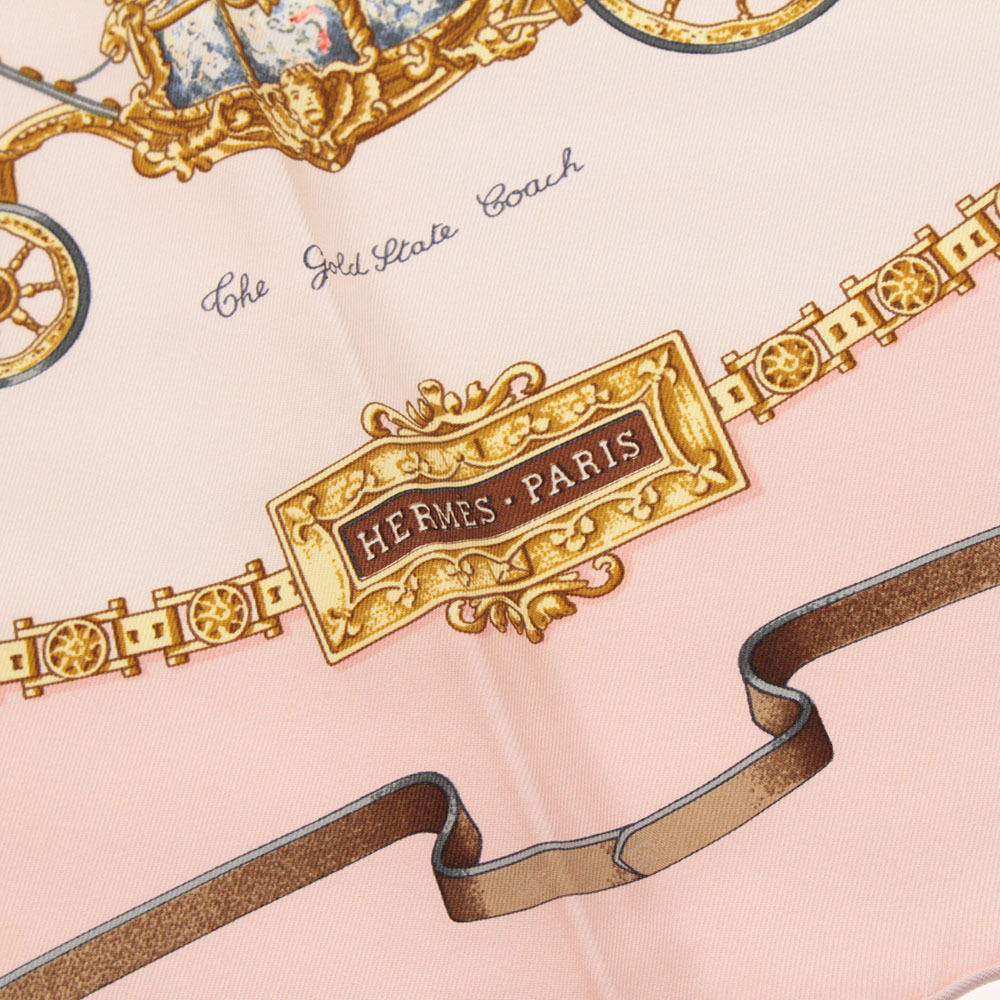 ■ HERMES エルメス スカーフ カレ 大判 THE ROYAL MEWS 箱付き レディース マルチカラー ピンク系 シルク100 中古