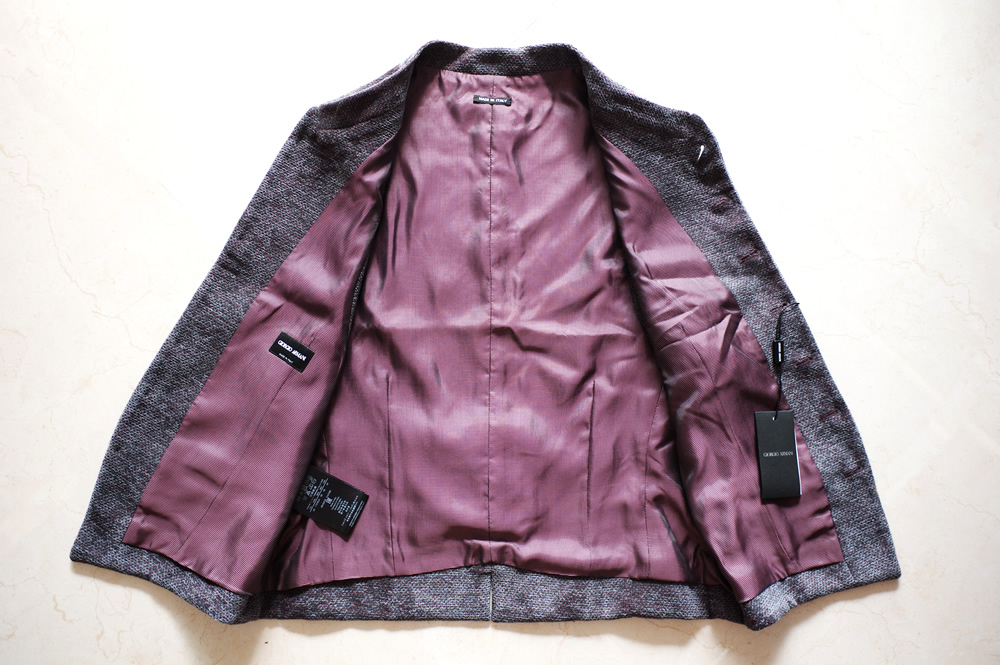 最高峰 『BORGO21』 定価27万 美品 伊製 ジョルジオアルマーニ GIORGIO ARMANI 黒タグ シルク混 テクスチャー織 高級テーラードジャケット GIORGIO ジョルジオアルマーニ ARMANI ジョルジオアルマーニ黒ラベル ジョルジオ 新品◇アルマーニ