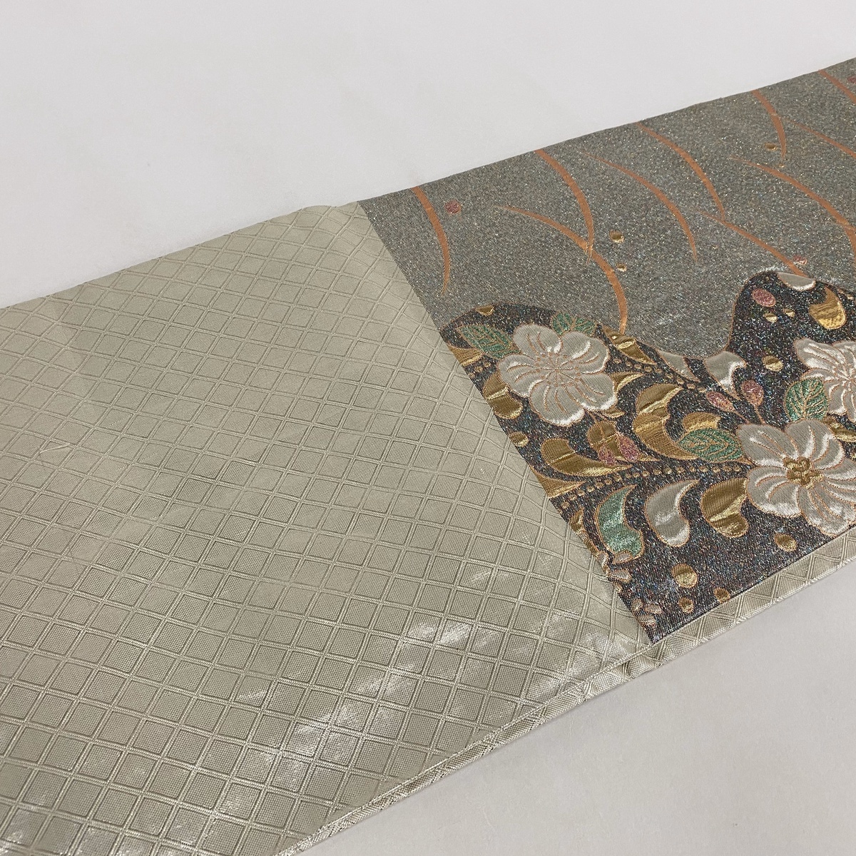 美品】 袋帯 秀品 夏帯 露芝 金糸 ベージュ 六通 正絹 【】 美品