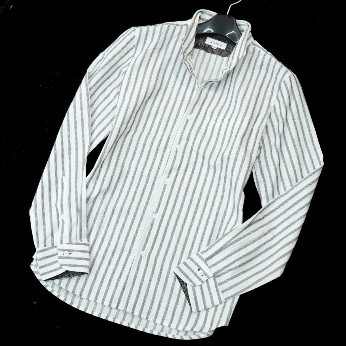 送料無料，正規品 18SS MONSIEUR NICOLE ムッシュ ニコル リバティ柄使い 長袖 ストライプ スタンドカラー シャツ Sz.46 メンズ 白 c51tc390(長袖シャツ)｜売買されたオークション情報、yahooの商品情報をアーカイブ公開 男性用