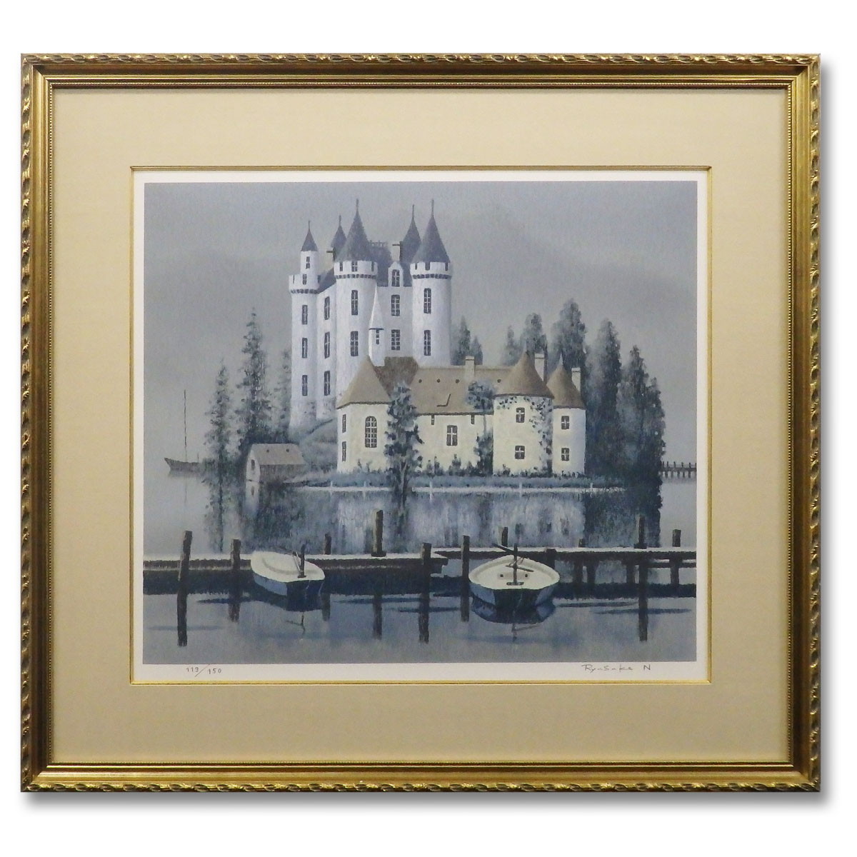 最終値下げ 【おたからや美術画廊】西村龍介○水辺の城 風景画 本人