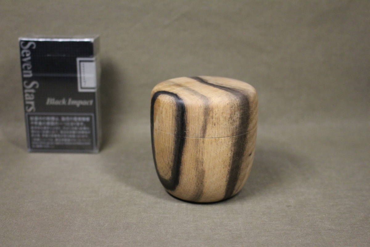 凛】 ☆黒柿製 棗 孔雀杢 茶道具☆ 茶道具 幸山作 黒柿棗 柿 なつめ 共
