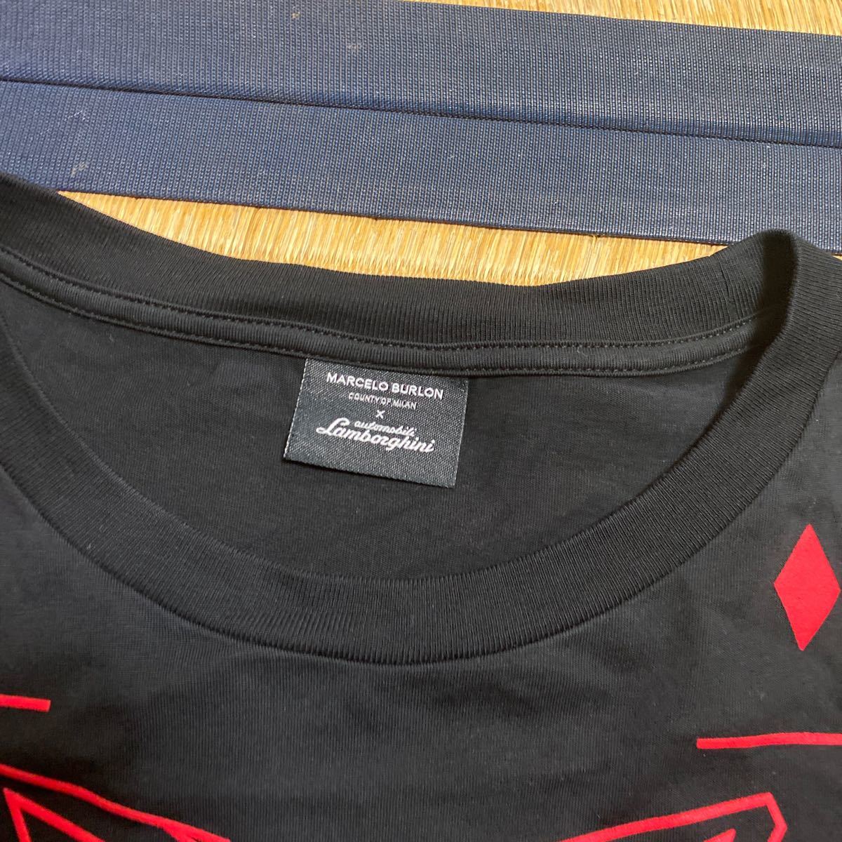 超美品 MARCELO BURLON COUNTY OF MILAN マルセロバーロン×ランボルギーニ 立体プリント 半袖Tシャツ 黒 サイズS 大きめ 正規品