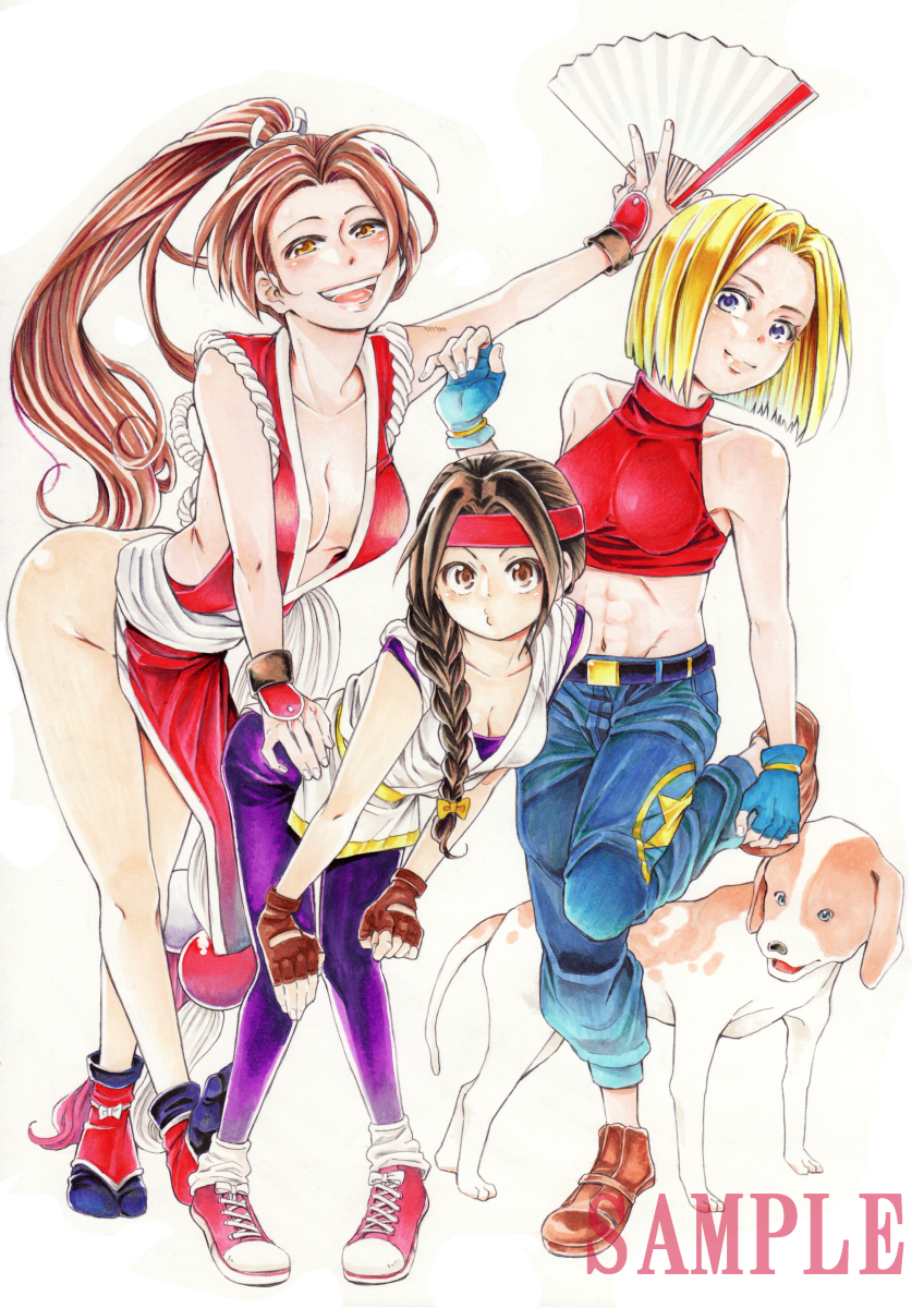 手描きイラスト　リク23 同人手描きイラスト+簡易リクイラスト三枚【KOF】【女性格闘家チーム
