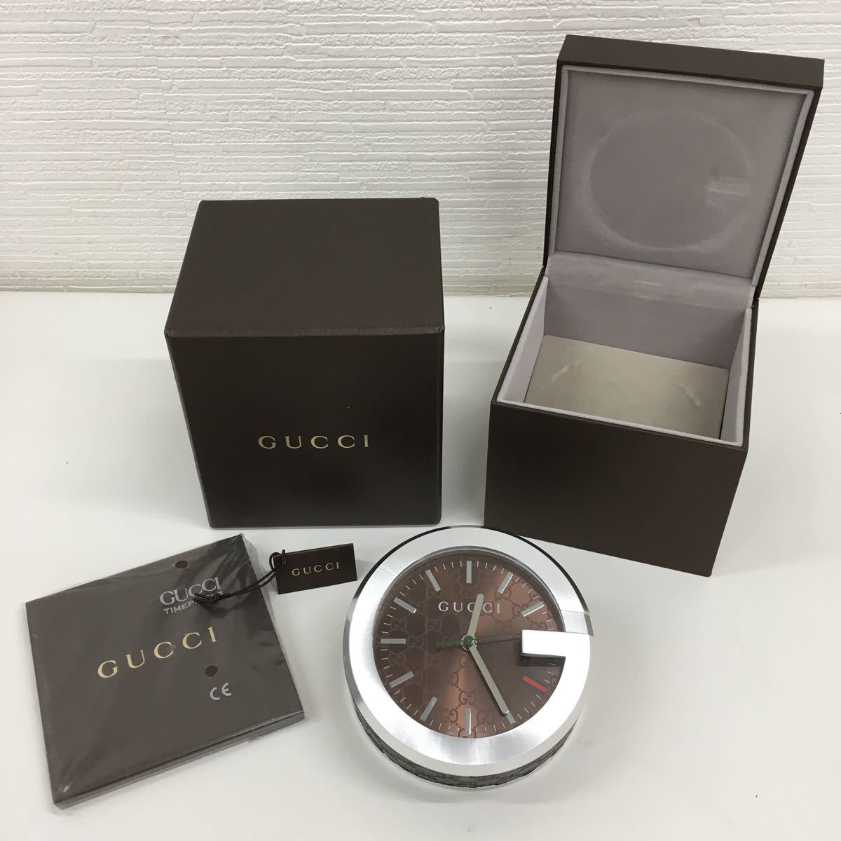 e) GUCCI グッチ 置き時計 クロックテーブルクロック ブラウン
