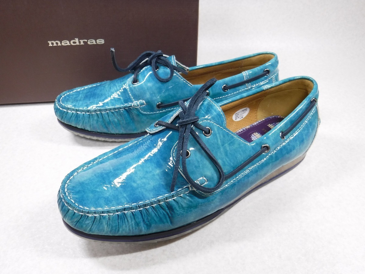 定番人気，100%新品 KK632 madras マドラス 日本製 定価26400円 ターコイズ牛革パテントレザーサイドメタルデッキシューズ26.5cm/ビブラムソール仕様(26.5cm)｜売買されたオークション情報、yahooの商品情報をアーカイ 26.5cm