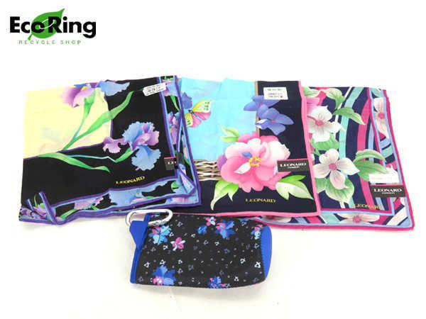 1円 未使用 レオナール 大判ハンカチ ペットボトル ケース 小物 計4点セット CM310